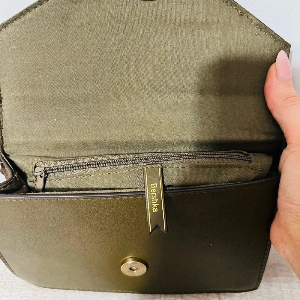Vintage Bershka Shoulder Bag – Olive Green with Leopard Print Accent